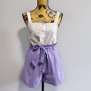 Mango High Waisted Belt Shorts and Square Neck Top